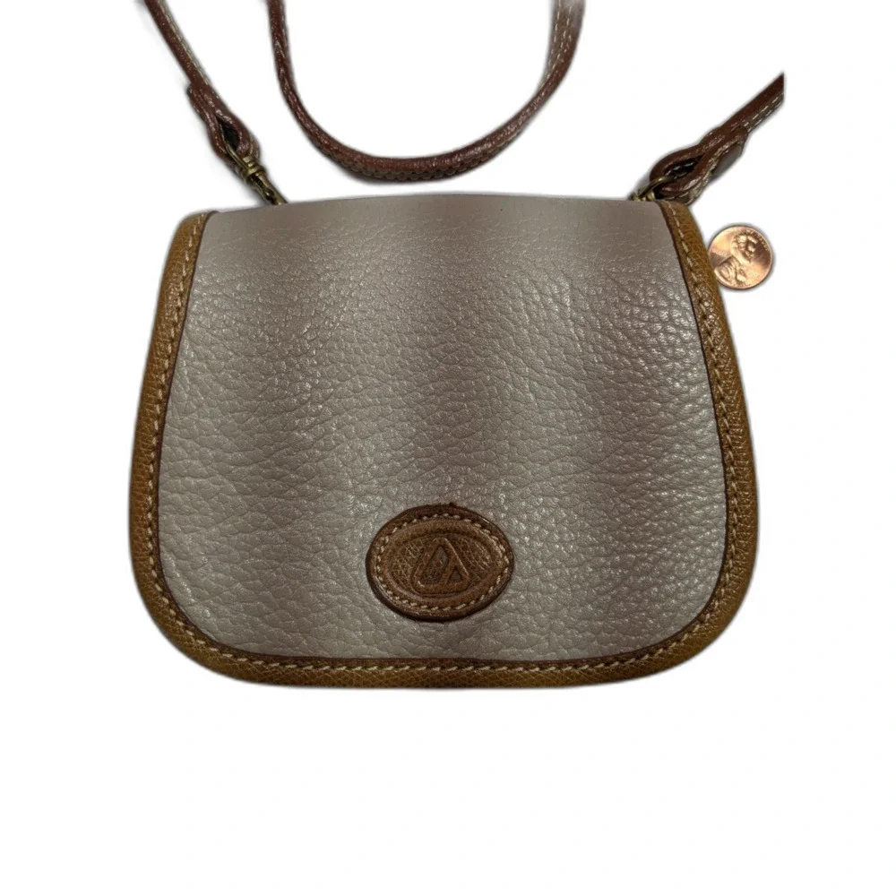 Vintage Liz Claiborne Leather CrossBody Saddle Bag Mini Purse Beige Leather 80s